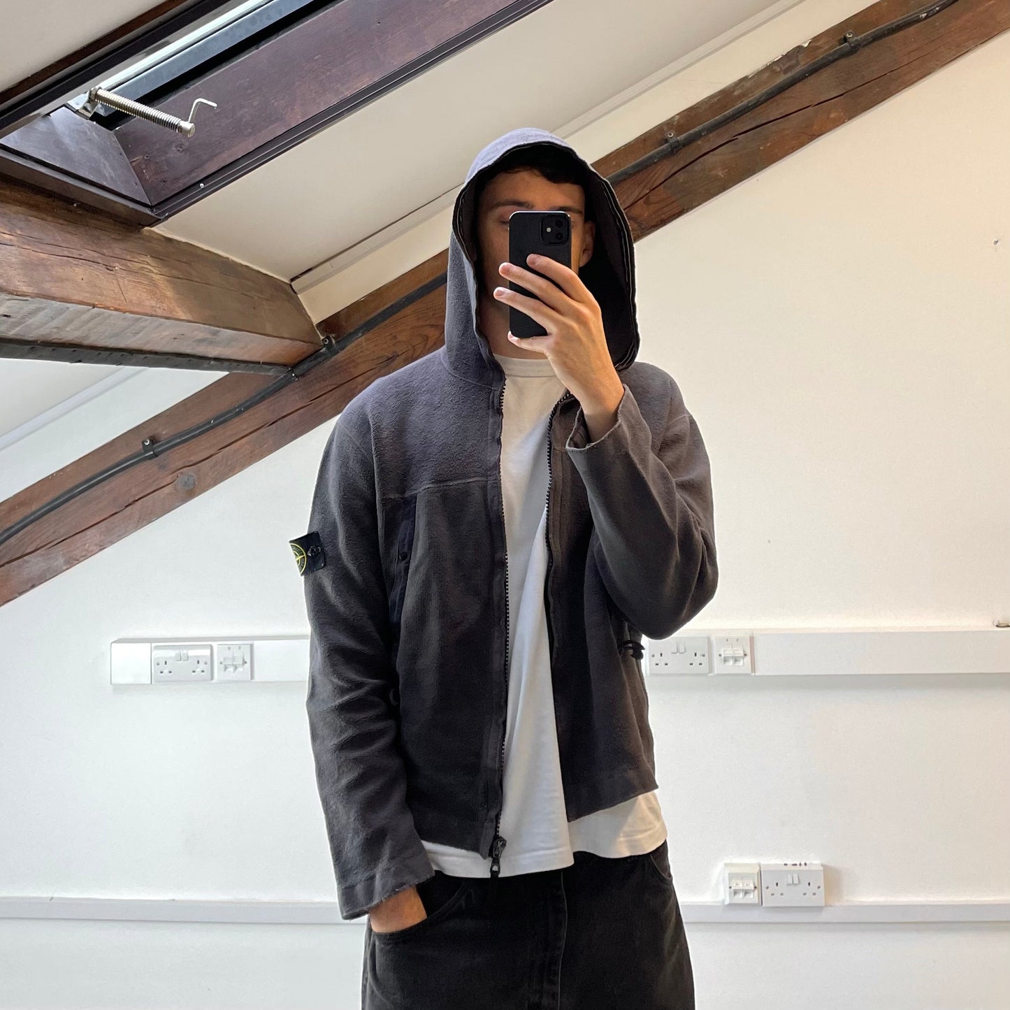 Stone Island Grey Fleece Hoodie AW03 | Medium, Grey