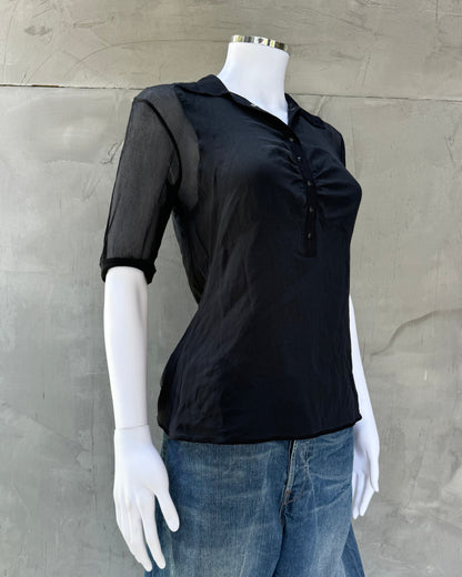 Prada Zip-Up Back Sheer Silk Top - M