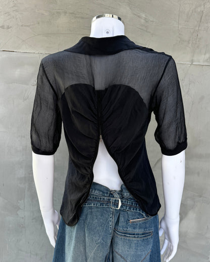 Prada Zip-Up Back Sheer Silk Top - M