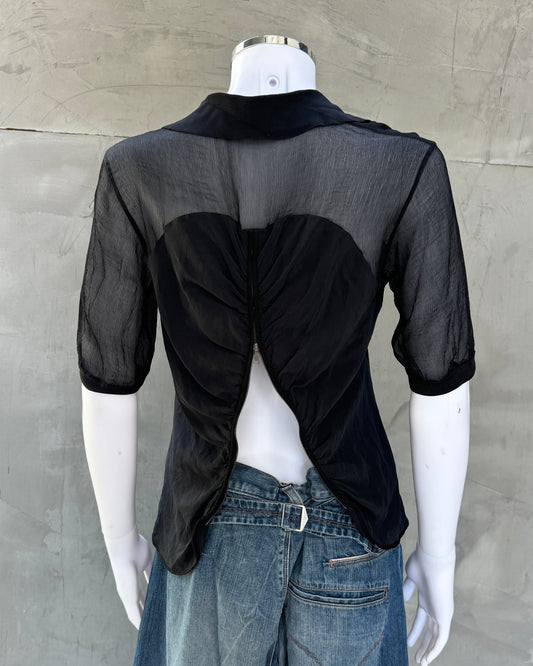 Prada Zip-Up Back Sheer Silk Top - M