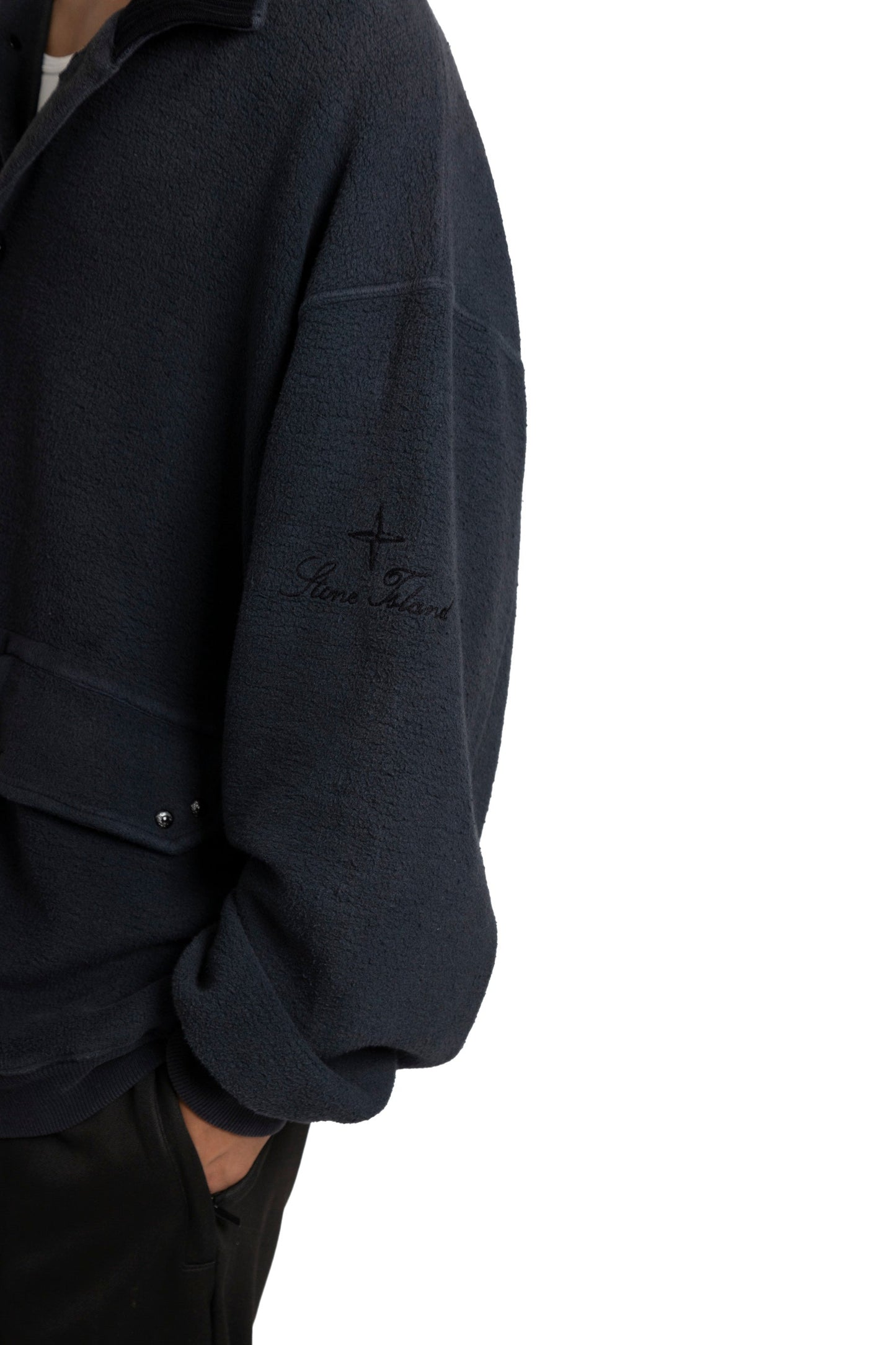 Stone Island 1980s Fleeced Button Sweater with Logo Embroidery