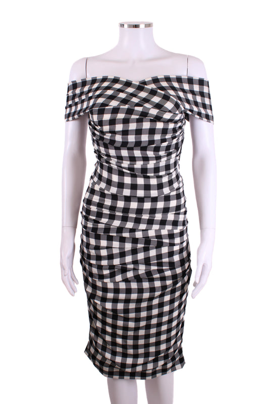 Dolce & Gabbana Draped Gingham Dress Black/White 40 | O/S, Black