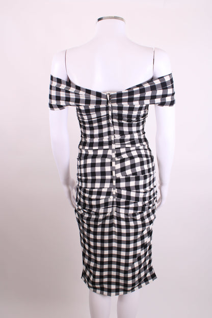 Dolce & Gabbana Draped Gingham Dress Black/White 40 | O/S, Black