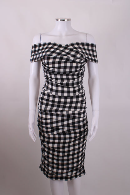 Dolce & Gabbana Draped Gingham Dress Black/White 40 | O/S, Black
