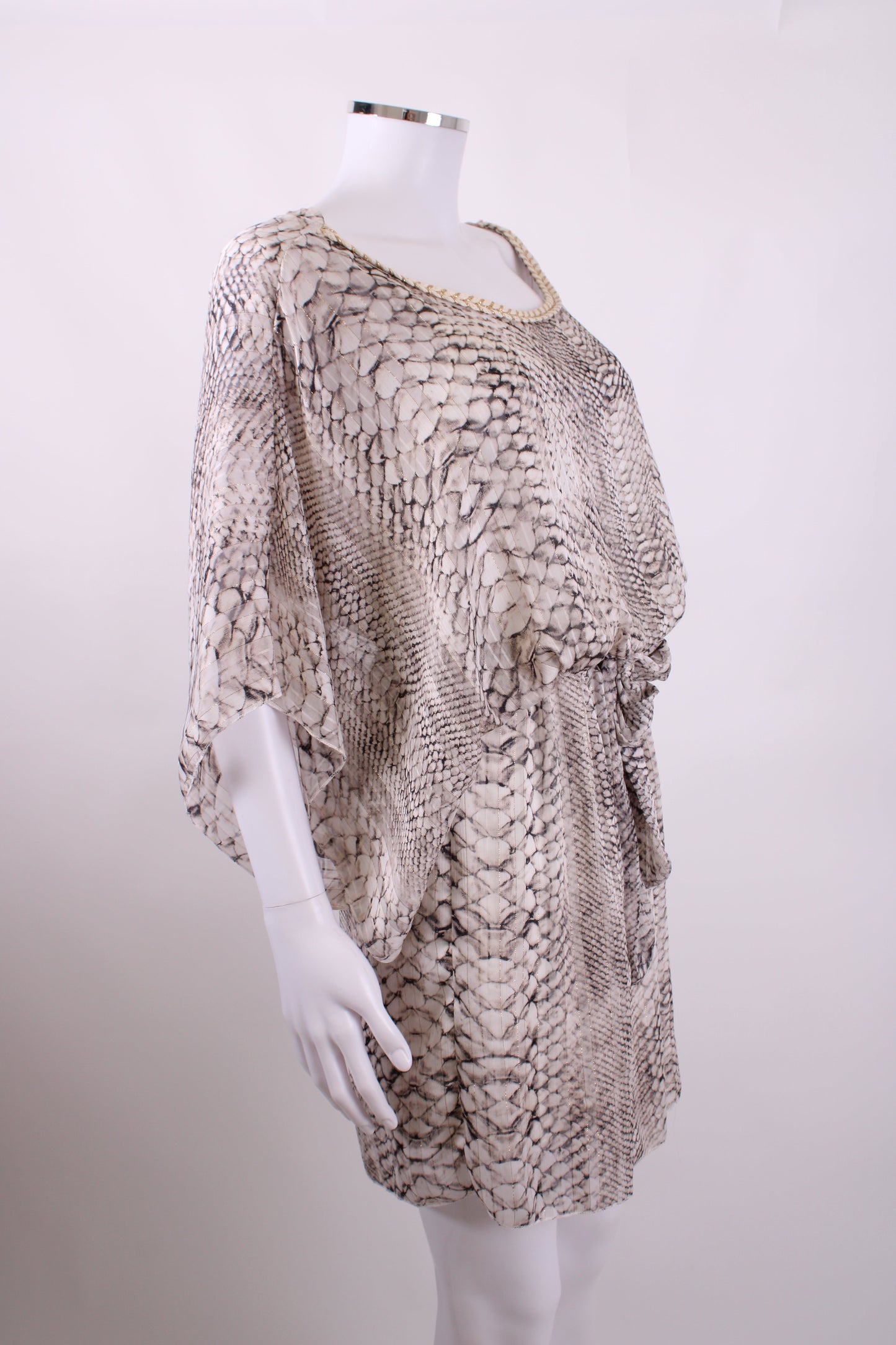 My Story Paris Snake Print Sheer Mini Dress Grey, Gold, White S/M | Small, Multicoloured