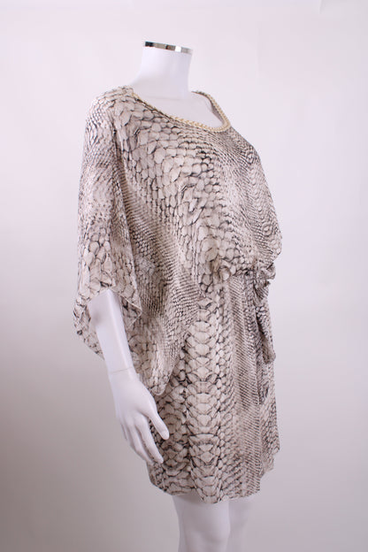 My Story Paris Snake Print Sheer Mini Dress Grey, Gold, White S/M | Small, Multicoloured