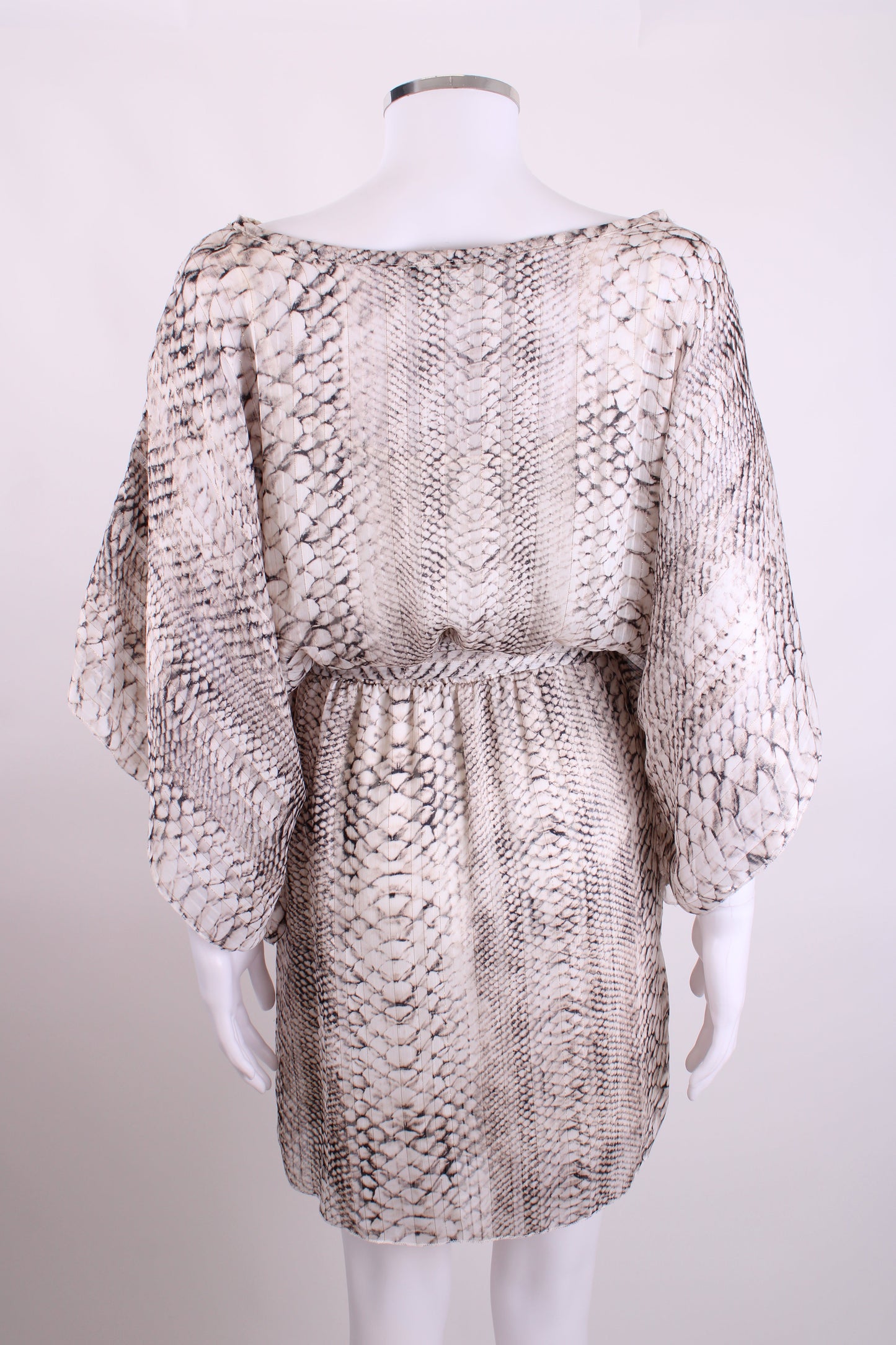 My Story Paris Snake Print Sheer Mini Dress Grey, Gold, White S/M | Small, Multicoloured