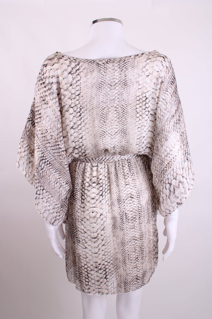 My Story Paris Snake Print Sheer Mini Dress Grey, Gold, White S/M | Small, Multicoloured
