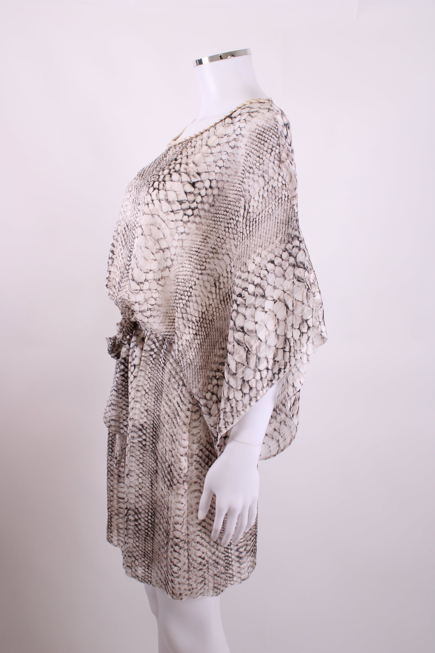 My Story Paris Snake Print Sheer Mini Dress Grey, Gold, White S/M | Small, Multicoloured