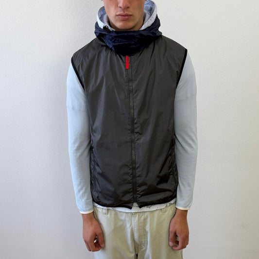 Prada Sport Grey & Blue SS00 Runway Gel Seam Concealed Hood Vest | Medium, Blue
