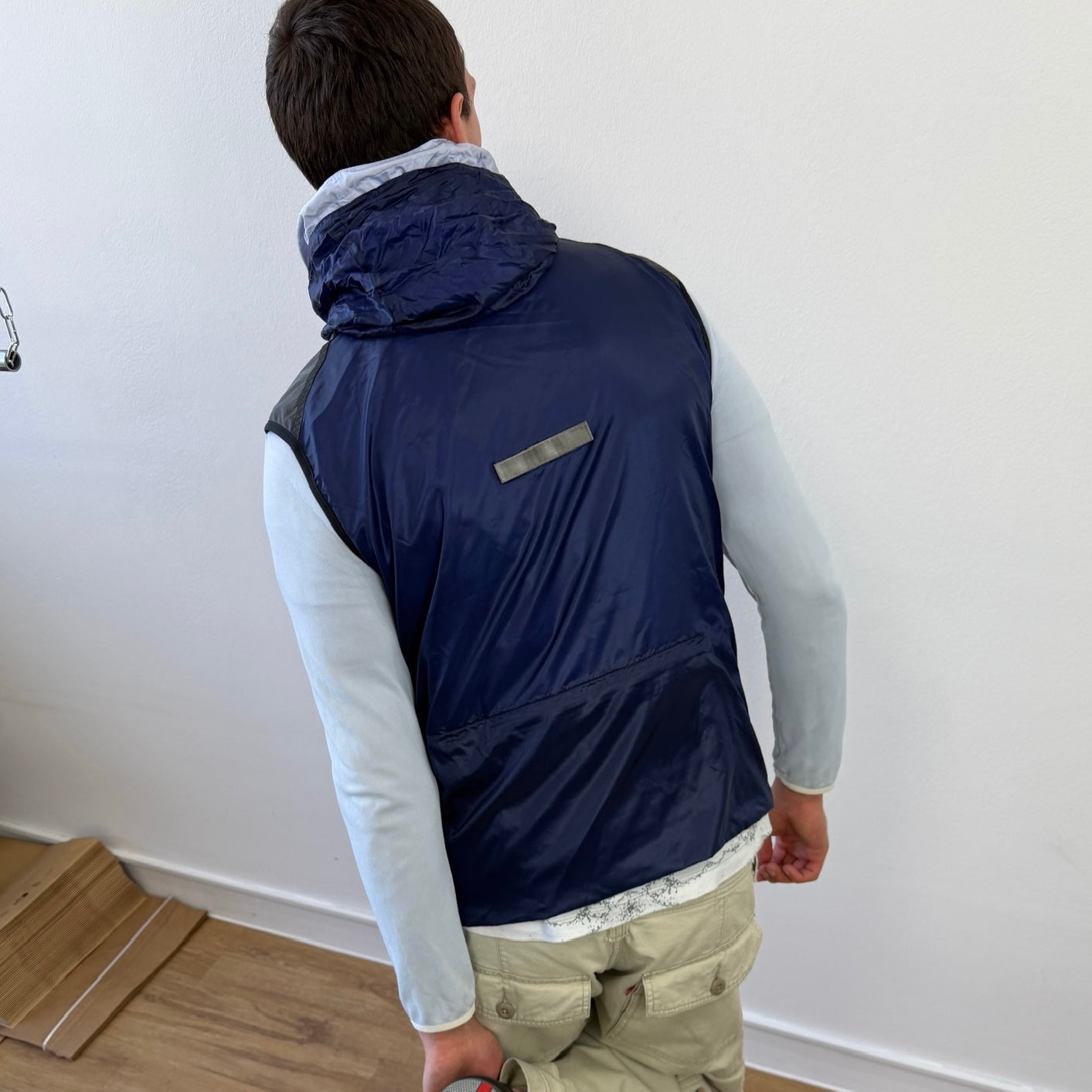 Prada Sport Grey & Blue SS00 Runway Gel Seam Concealed Hood Vest | Medium, Blue