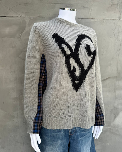 Acne Studios FW24 Wool Check & Heart Knit Sweatshirt | XS, Multicoloured
