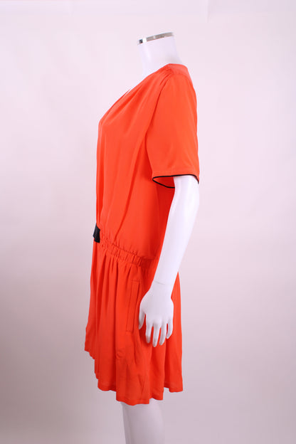 Victoria Victoria Beckham S/S V Neck Ruffle Hem Dress Orange 12 | O/S, Orange