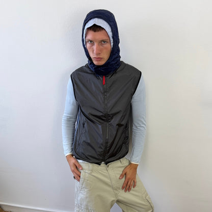 Prada Sport Grey & Blue SS00 Runway Gel Seam Concealed Hood Vest | Medium, Blue