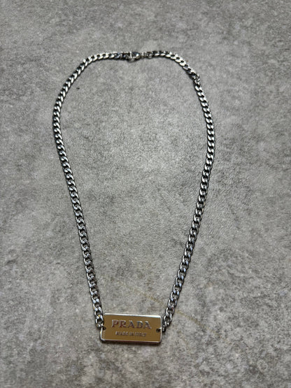 VT Rework : Prada Curb Chain Plaque Necklace 20"