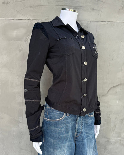 Marithé François Girbaud MFG Black Jacket with Silver Stitching - S/M