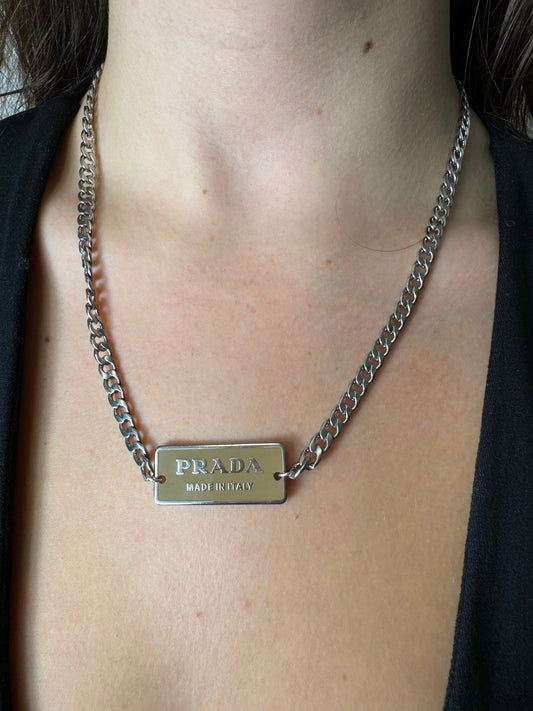 VT Rework : Prada Curb Chain Plaque Necklace 20"