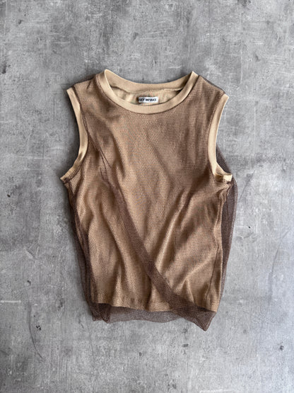 Issey Miyaki Mesh Layered Bubble Hem Tank Top | Medium, Multicoloured