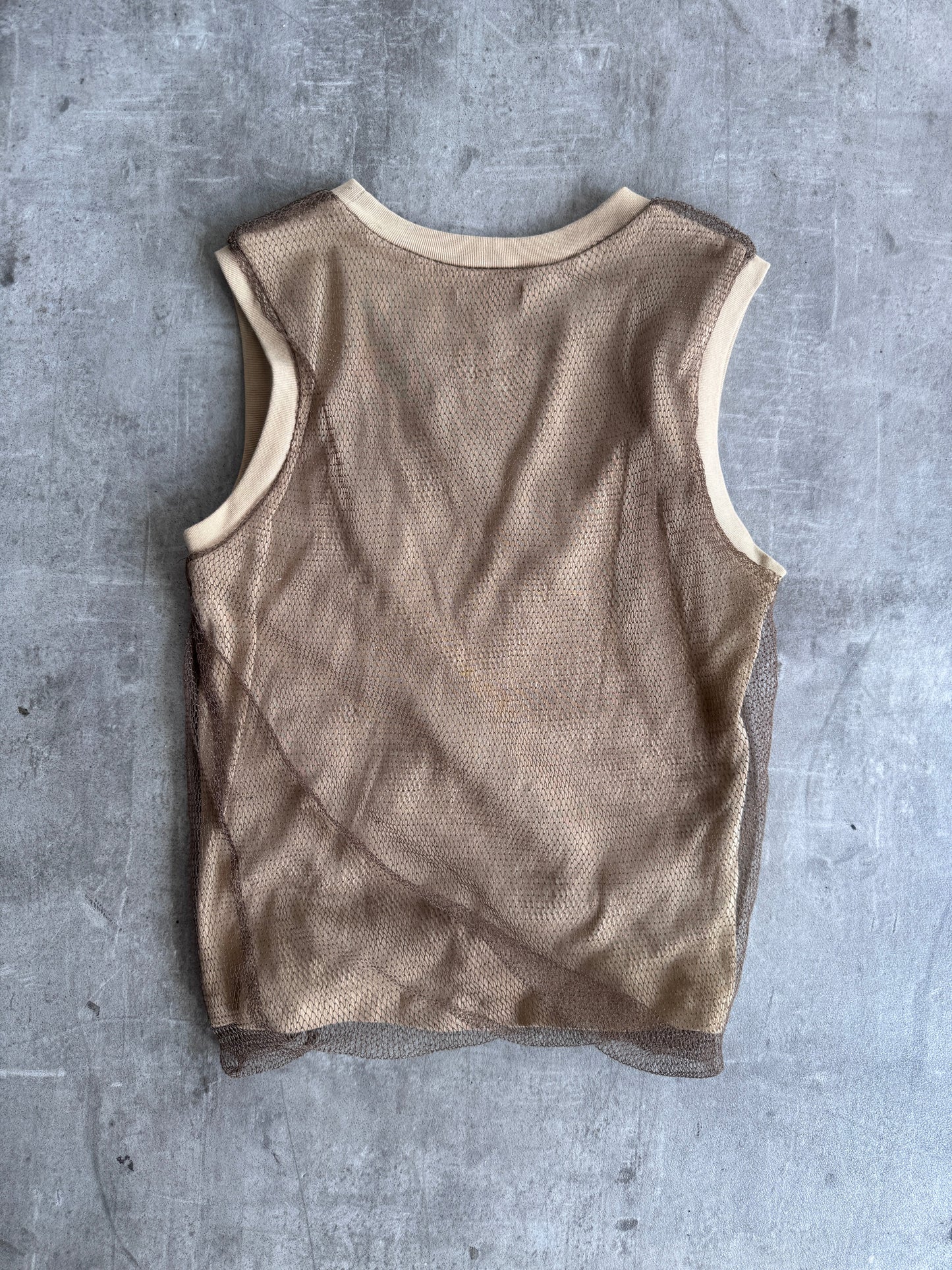 Issey Miyaki Mesh Layered Bubble Hem Tank Top | Medium, Multicoloured