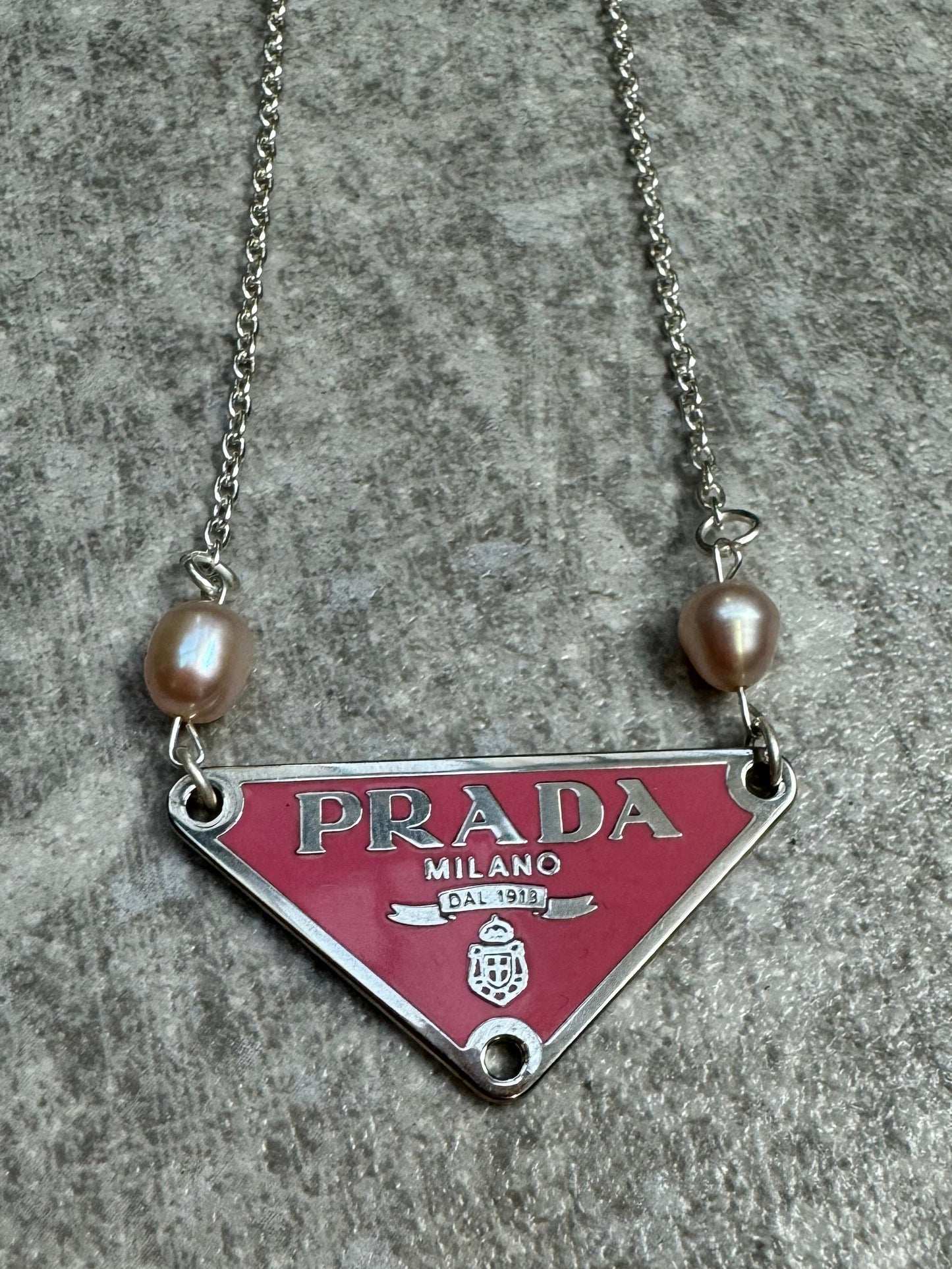 VT Rework : Prada Cultured Pearl Pink Cable Chain Necklace 14"