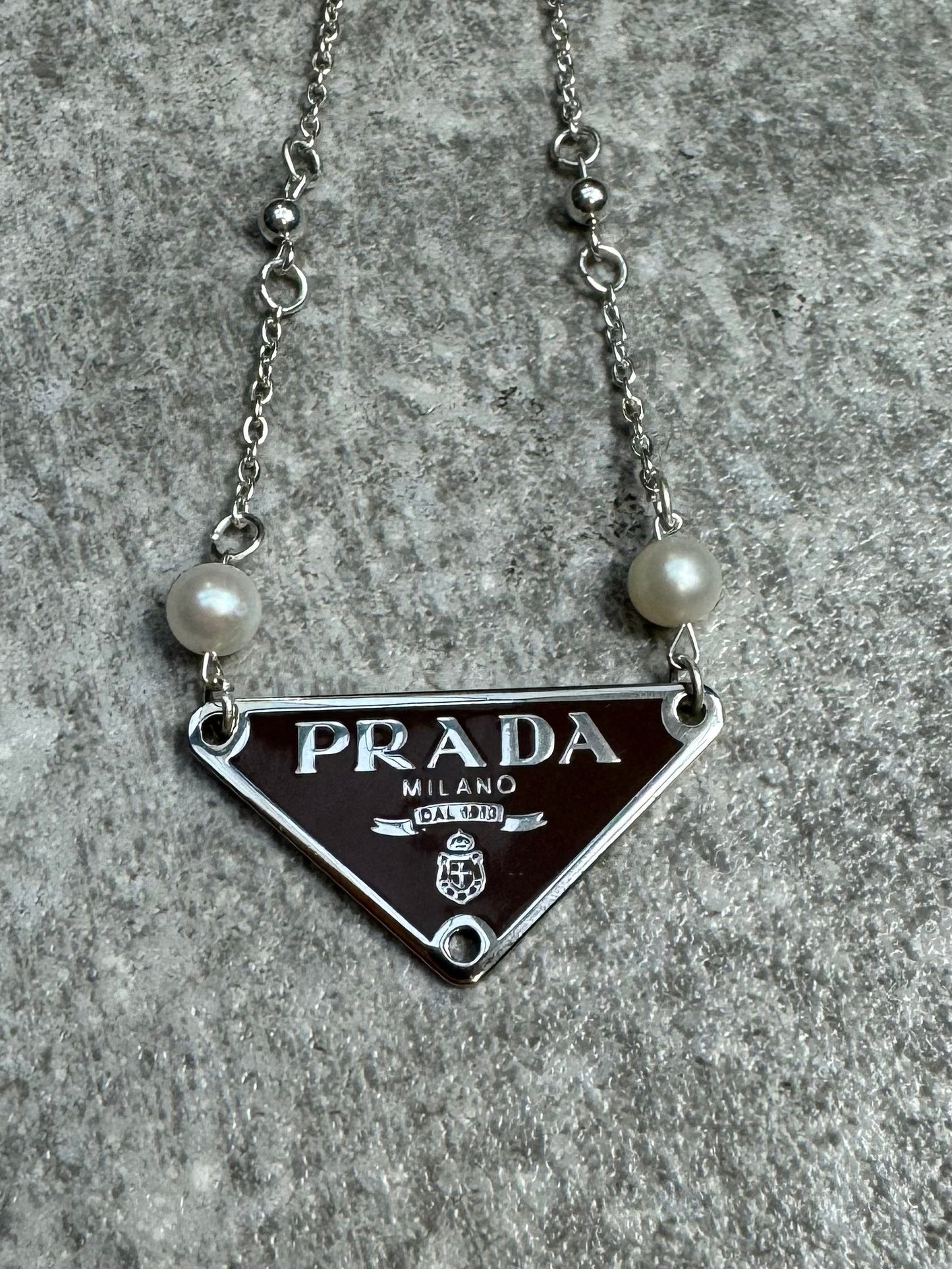 VT Rework : Prada Cultured Pearl Brown Cable Chain Necklace 17"