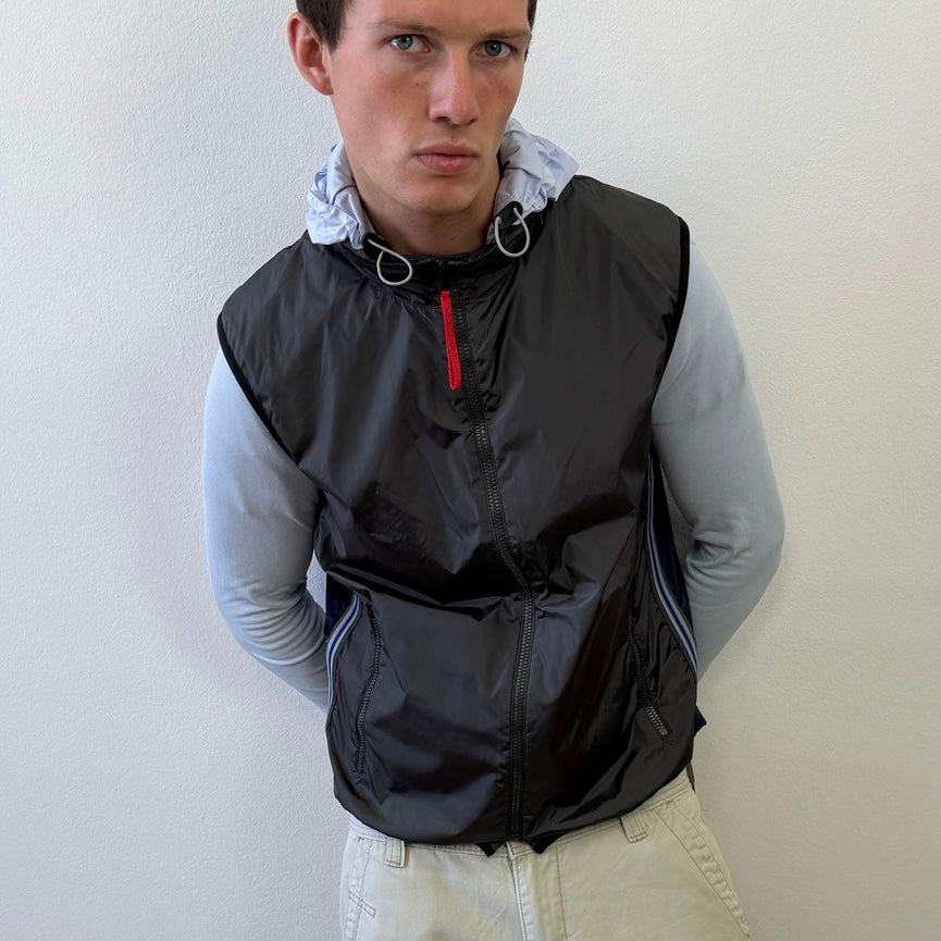 Prada Sport Grey & Blue SS00 Runway Gel Seam Concealed Hood Vest | Medium, Blue