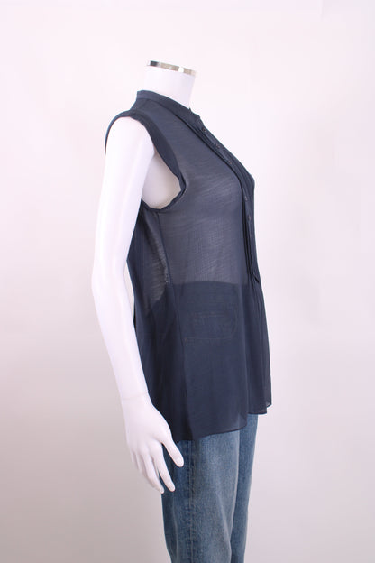 Joseph S/S Sheer Blouse Navy 12 | O/S, Navy