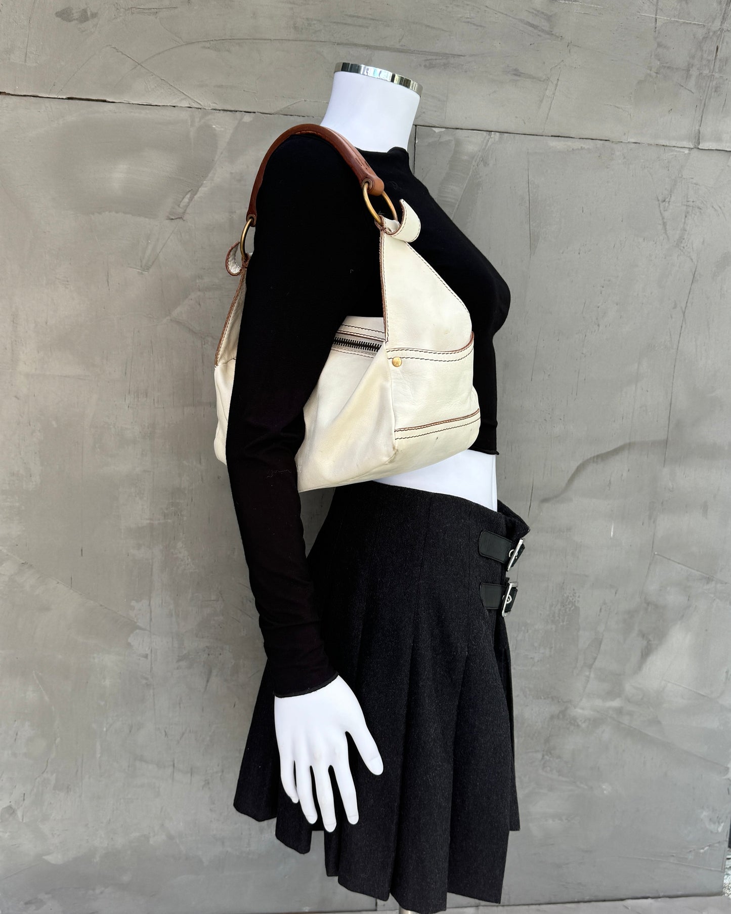 Miu Miu 2000's Cream Leather Shoulder Bag