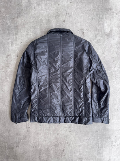 PPFM Notch Collar Zip Up Black Nylon Jacket | Large, Multicoloured