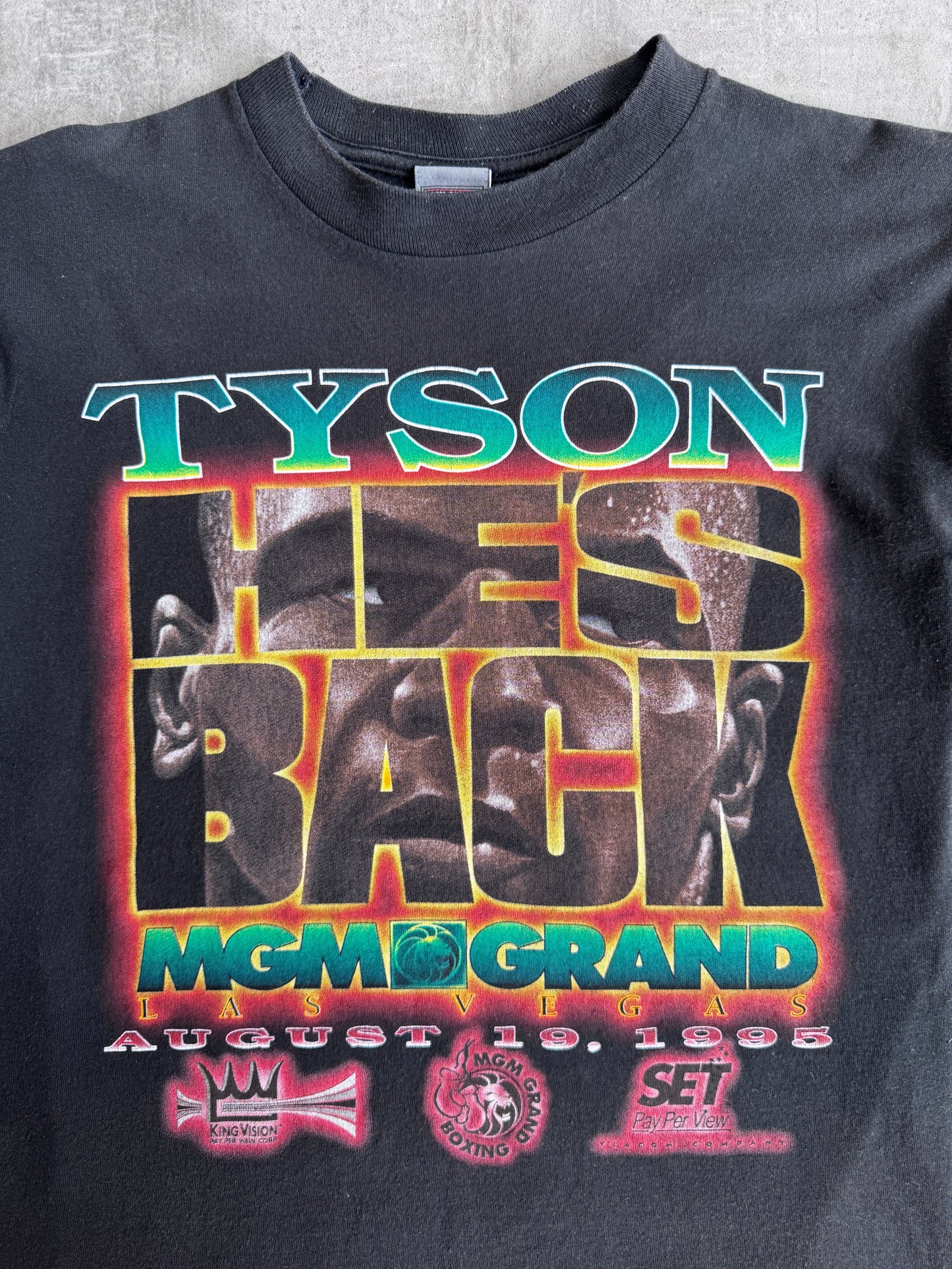 1995 Mike Tyson "He's Back" MGM Grand Boxing Promo Graphic Tee | Large, Multicoloured