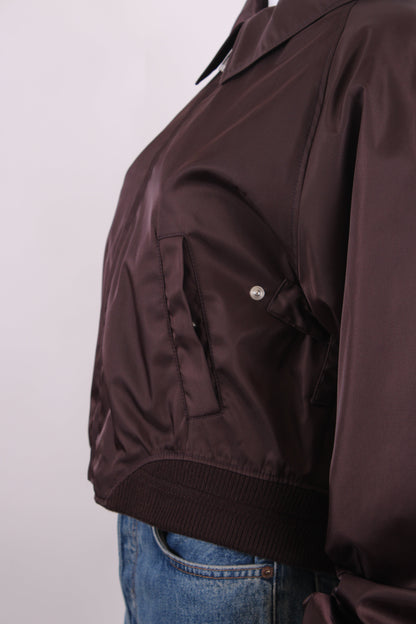 Victoria Beckham Harrington Satin Bomber Jacket Brown L | Large, Brown
