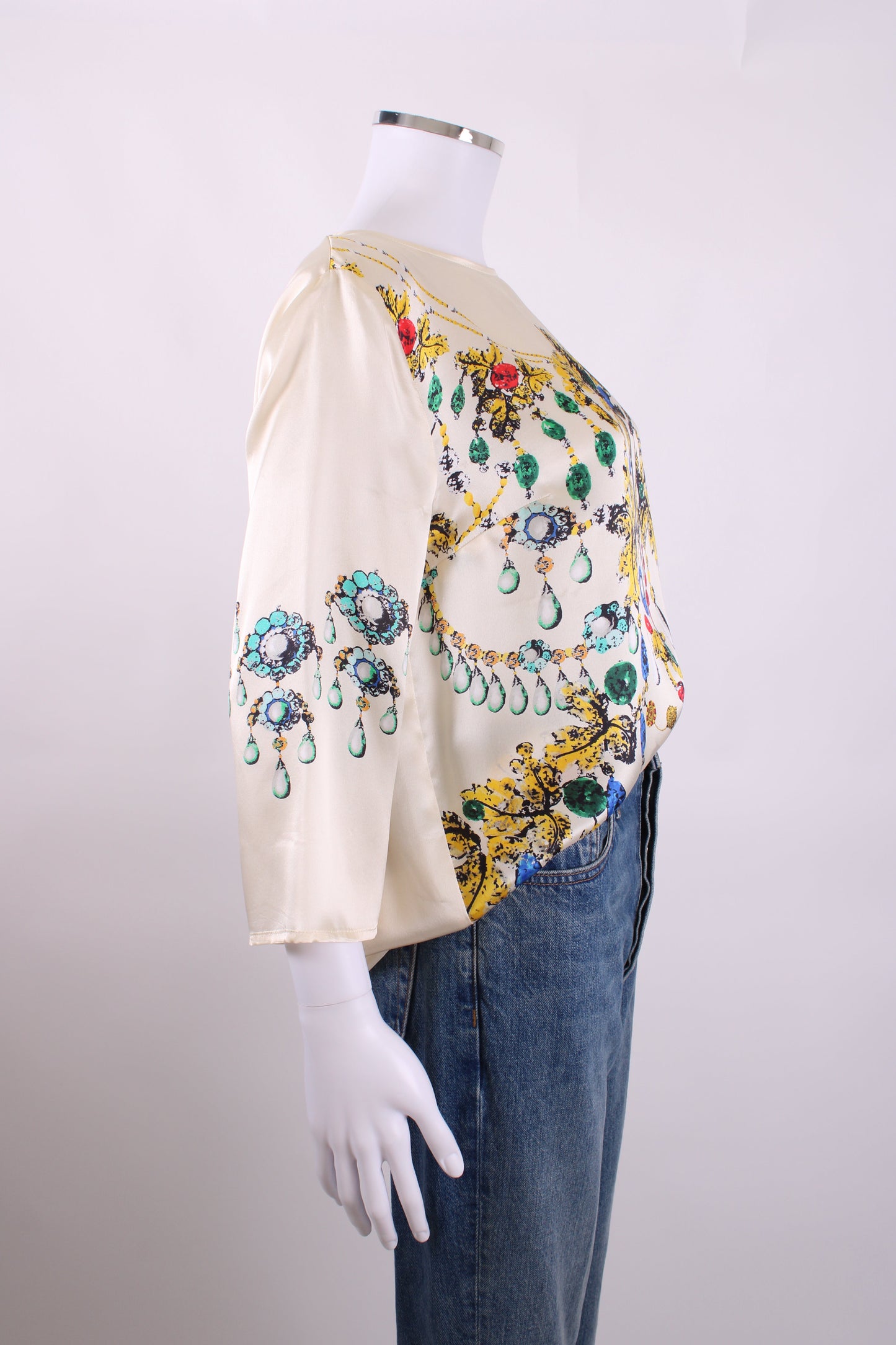 Blumarine L/S Jewell Print Blouse Cream/ Yellow 14 | O/S, Cream