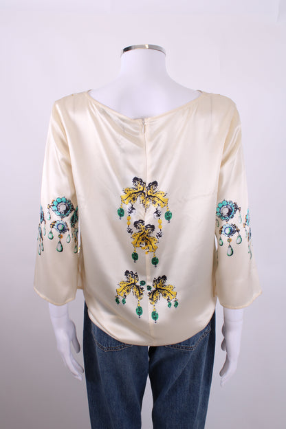 Blumarine L/S Jewell Print Blouse Cream/ Yellow 14 | O/S, Cream