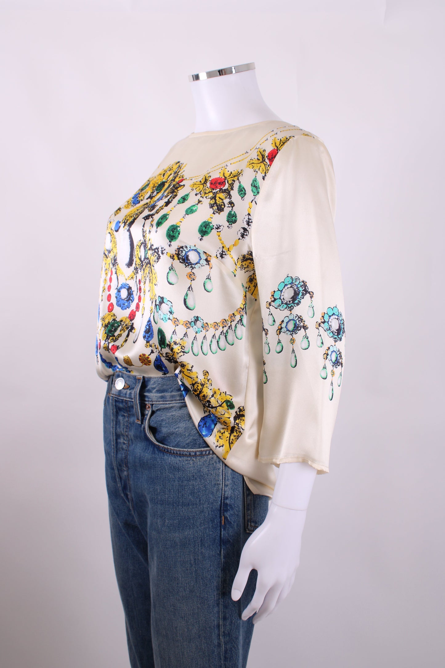 Blumarine L/S Jewell Print Blouse Cream/ Yellow 14 | O/S, Cream