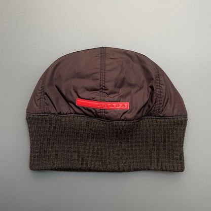 Prada Sport Burgundy & Khaki 00s Nylon & Wool Technical Beanie | O/S, Burgundy