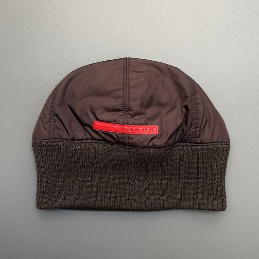 Prada Sport Burgundy & Khaki 00s Nylon & Wool Technical Beanie | O/S, Burgundy