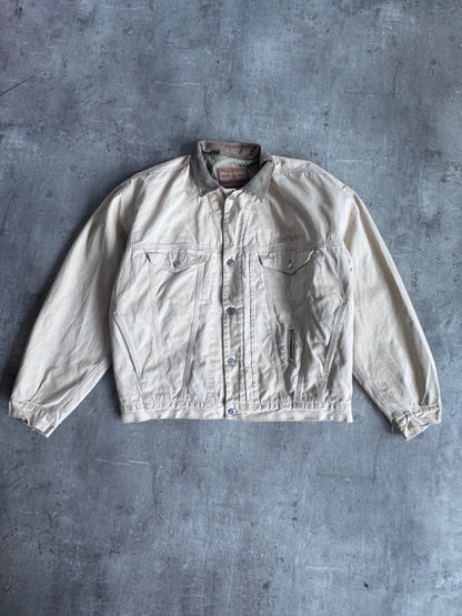 Diesel Cream Work Jacket With Pistachio Leather Collar