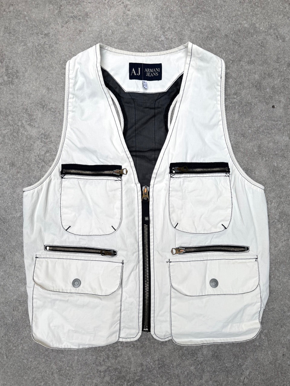 Armani Jeans White Utility Zip Vest