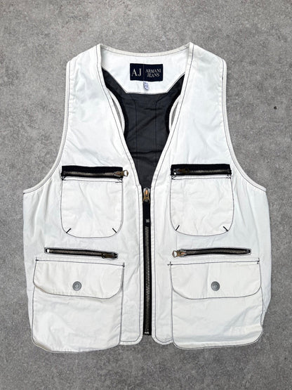 Armani Jeans White Utility Zip Vest