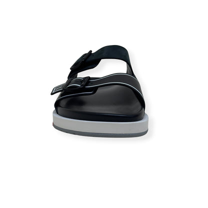 LOUIS VUITTON SCRIPT LOGO LEATHER MULES BLACK / GREY UK10 | UK 10, Black