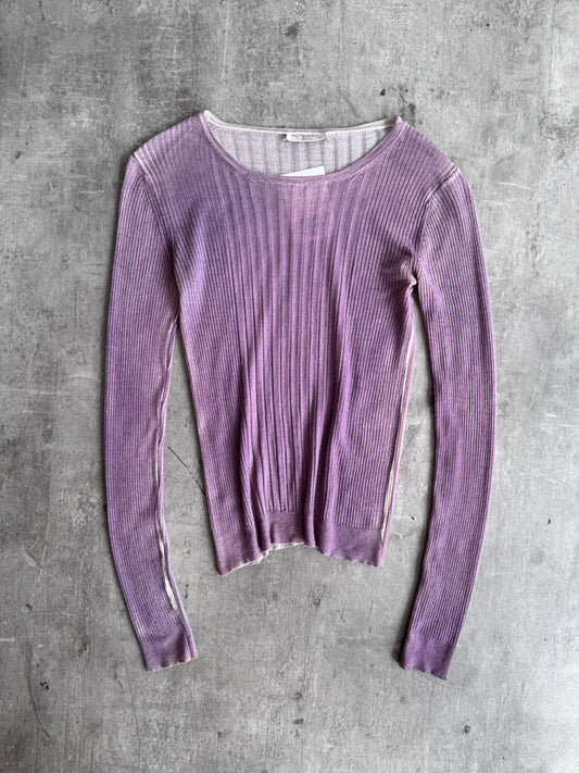 Prada Dualtone Rose Pink Ribbed LS Tee | Small, Multicoloured
