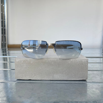 Prada Blue & Silver 00s Metal Frame Rimless Sunglasses | O/S, Blue