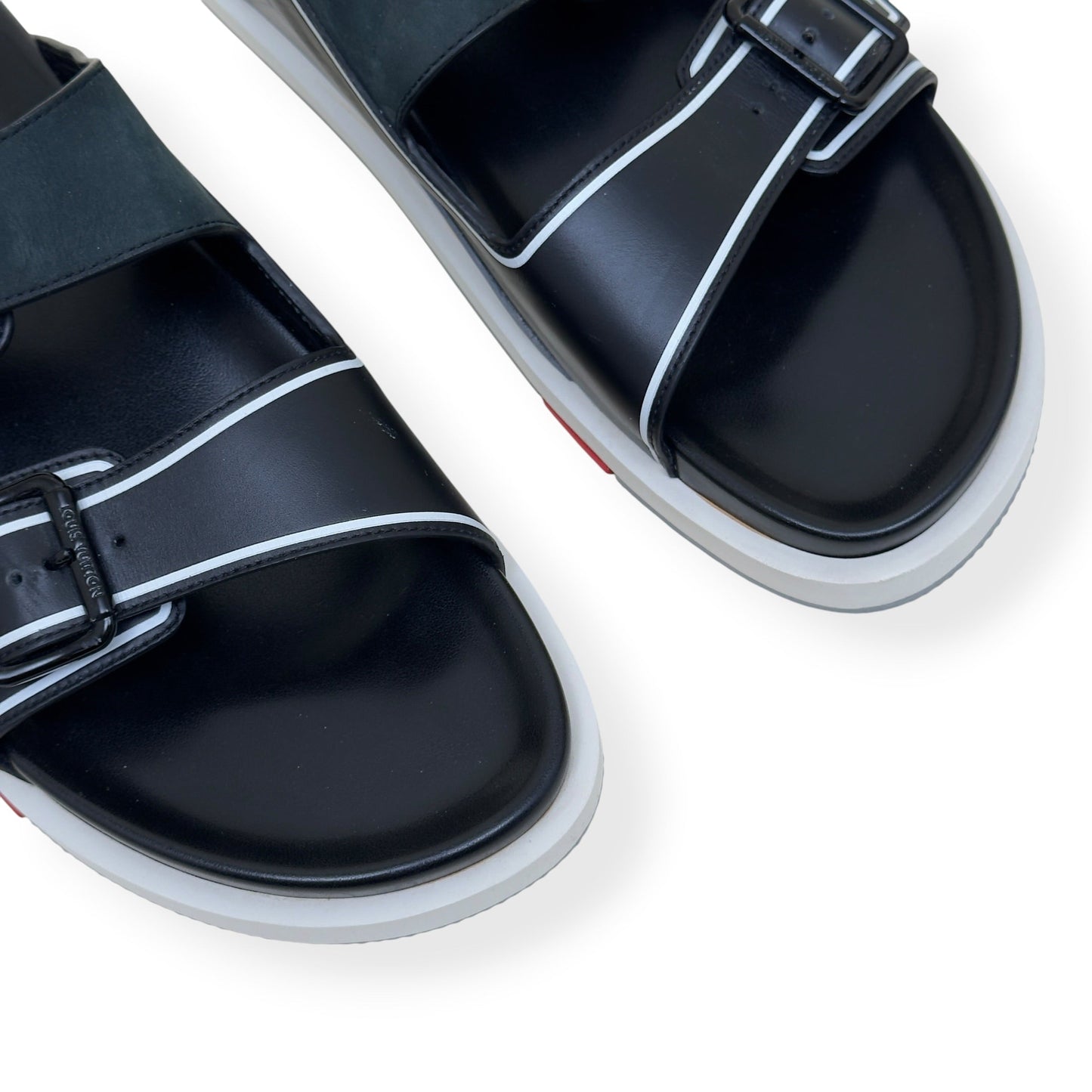 LOUIS VUITTON SCRIPT LOGO LEATHER MULES BLACK / GREY UK10 | UK 10, Black