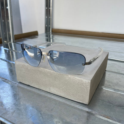 Prada Blue & Silver 00s Metal Frame Rimless Sunglasses | O/S, Blue