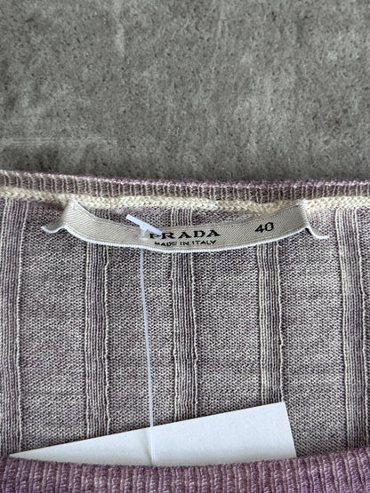 Prada Dualtone Rose Pink Ribbed LS Tee | Small, Multicoloured
