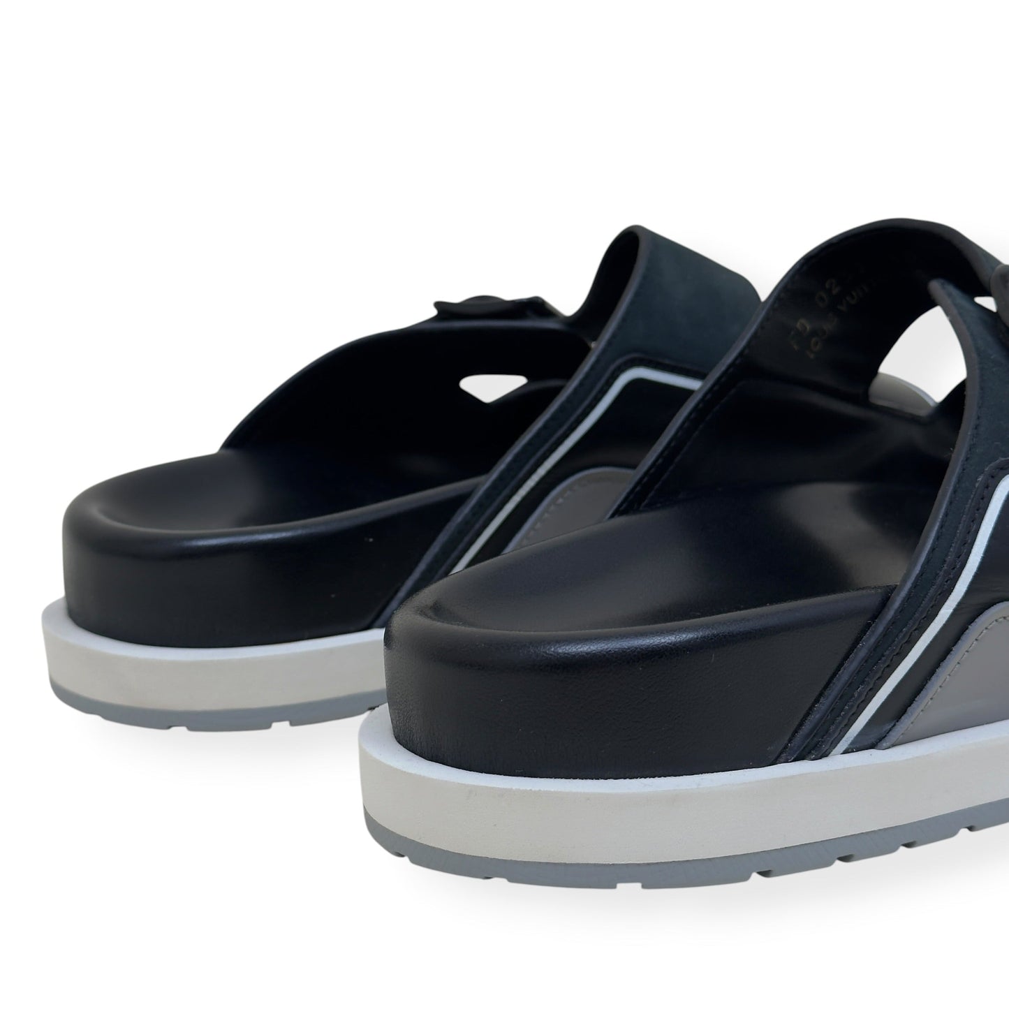 LOUIS VUITTON SCRIPT LOGO LEATHER MULES BLACK / GREY UK10 | UK 10, Black