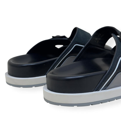 LOUIS VUITTON SCRIPT LOGO LEATHER MULES BLACK / GREY UK10 | UK 10, Black