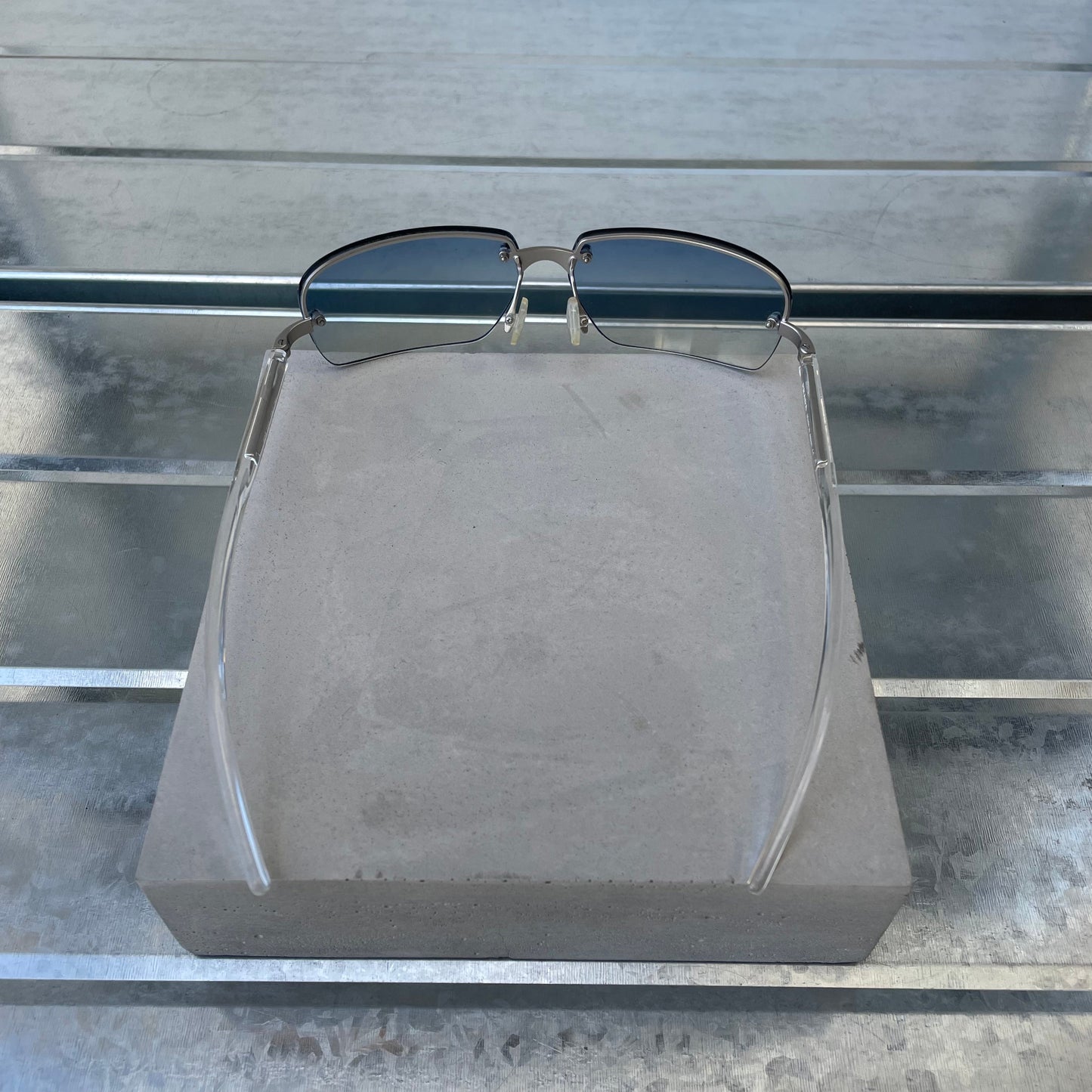 Prada Blue & Silver 00s Metal Frame Rimless Sunglasses | O/S, Blue