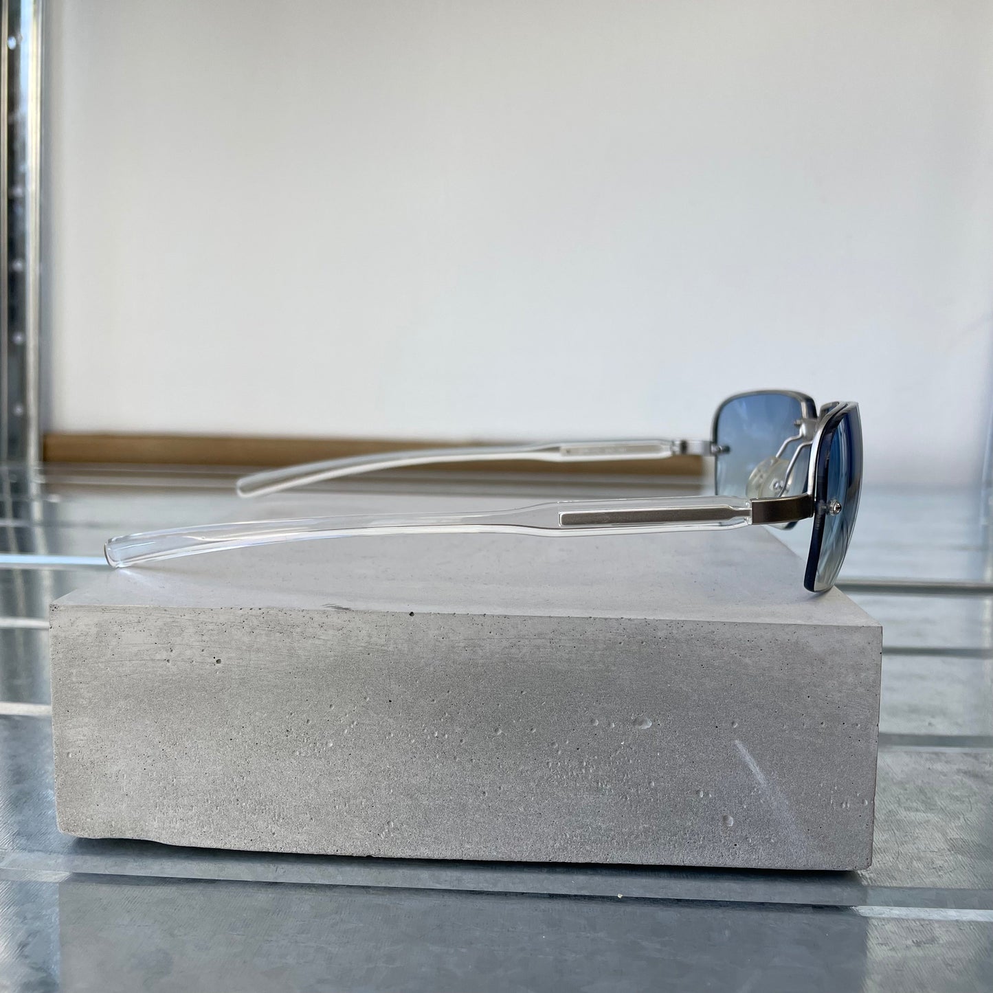 Prada Blue & Silver 00s Metal Frame Rimless Sunglasses | O/S, Blue