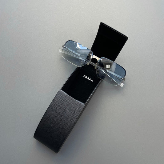 Prada Blue & Silver 00s Metal Frame Rimless Sunglasses | O/S, Blue